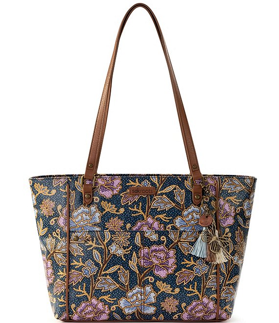 Color:Sapphire Bali Bloom - Image 1 - Artist Circle Bali Bloom Coated Canvas Tote Bag