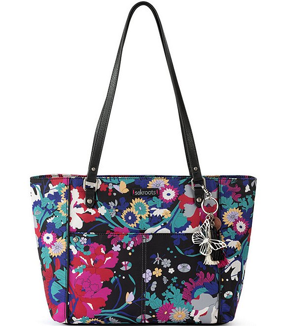 Color:Black Flower Power - Image 1 - Floral Eco-Twill Medium Nylon Tote Bag