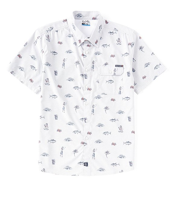 Salt Life Hula Vibes Woven Short Sleeve Allover Print Shirt