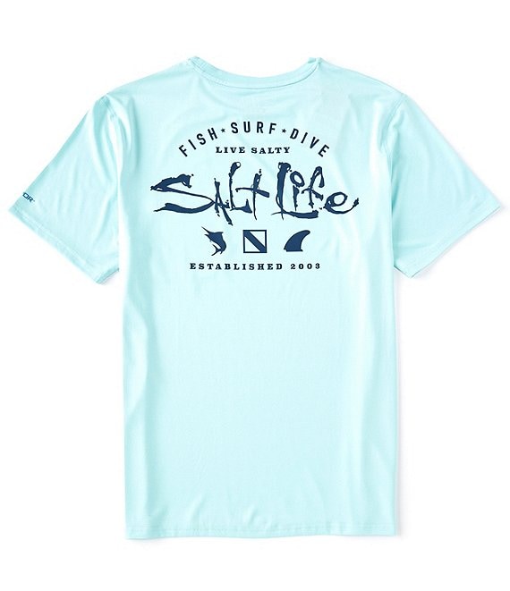Color:Light Aruba Heather - Image 1 - Watermans Trifecta Graphic Short-Sleeve Rashguard T-Shirt