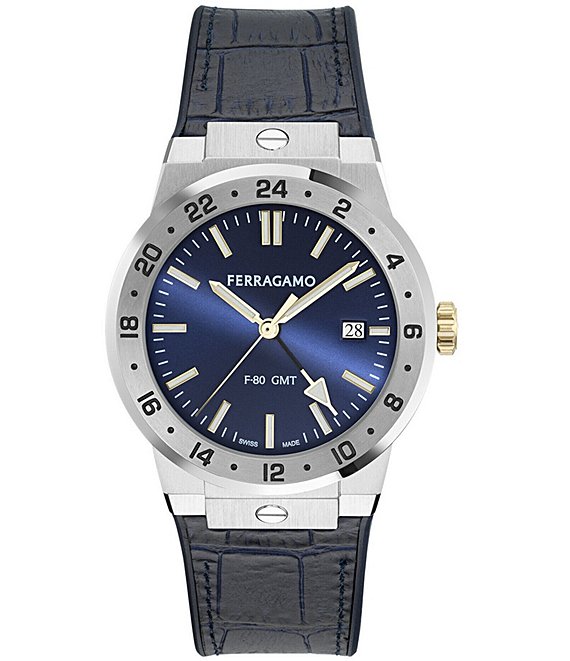 Salvatore Ferragamo Men's F-80 Classic GMT Automatic Leather Strap Watch