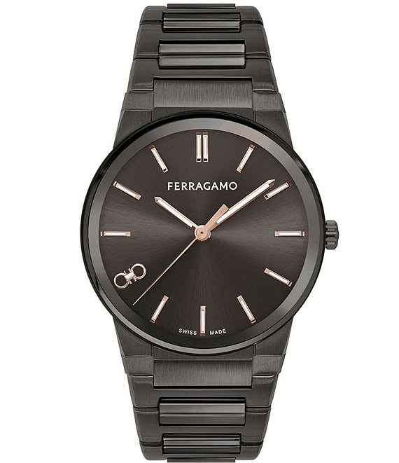 Salvatore Ferragamo Men's Infinity Sapphire Quartz Analog Gunmetal Tone  Stainless Steel Bracelet Watch