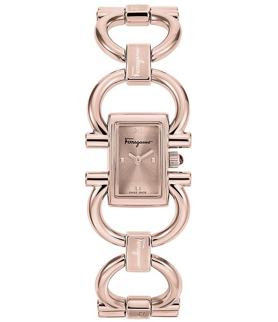 Color:Rose Gold - Image 1 - Women's Double Gancini Mini Quartz Analog Rose Gold Stainless Steel Bracelet Watch