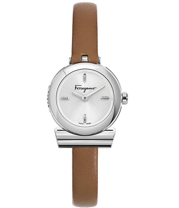 Color:Brown - Image 1 - Women's Gancino Quartz Analog Brown Leather Strap Watch