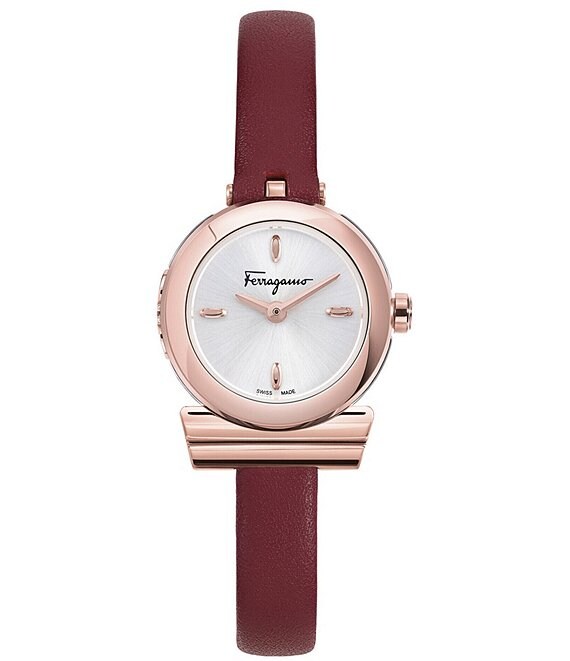 Color:Red - Image 1 - Women's Gancino Quartz Analog Red Leather Strap Watch