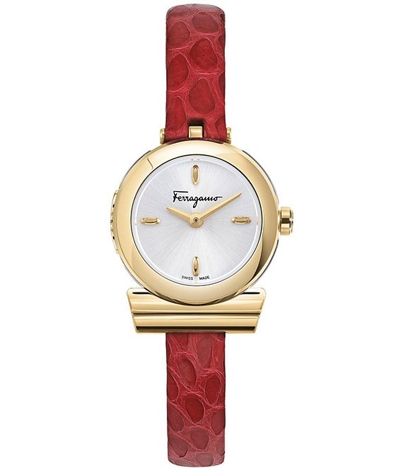 Color:Red - Image 1 - Women's Gancino Quartz Analog Red Snake Leather Strap Watch