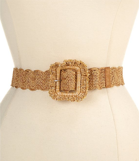 Sam Edelman 1.5#double; Raffia Scallop Edge Woven Belt