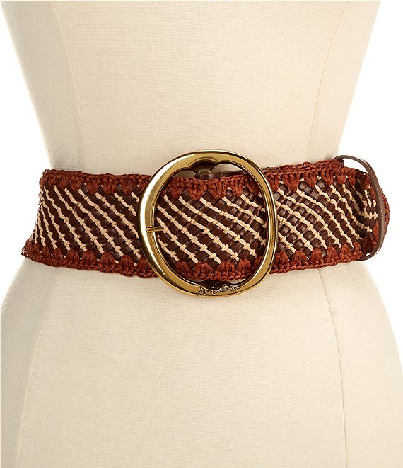 Sam Edelman 2.75#double; Leather Raffia Centerbar Belt