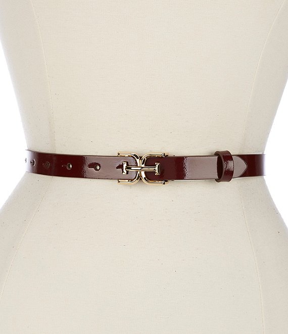 Sam Edelman 20mm Patent EE Logo Belt, Burgundy - Image 1