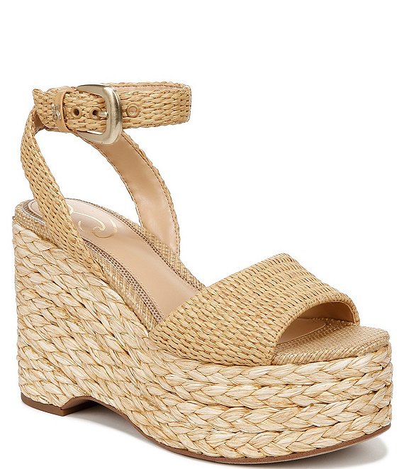 Sam Edelman April Raffia Braided Platform Espadrille Wedge Sandals ...