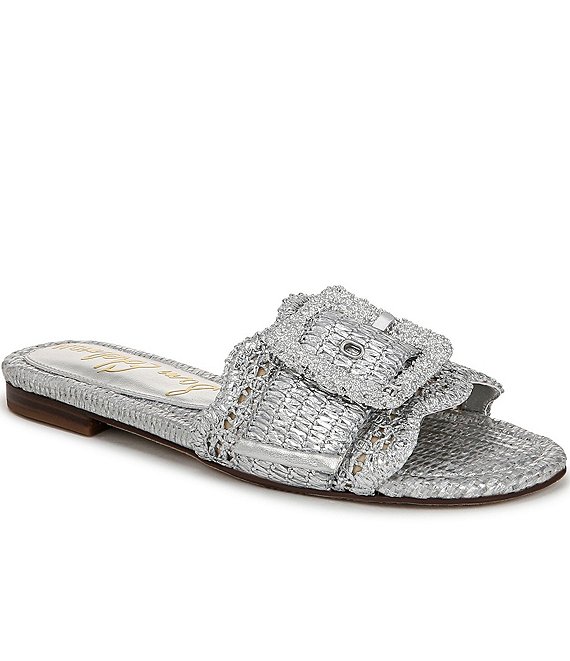 Sam Edelman Bambi Metallic Raffia Oversized Buckle Slide Sandals Dillard s