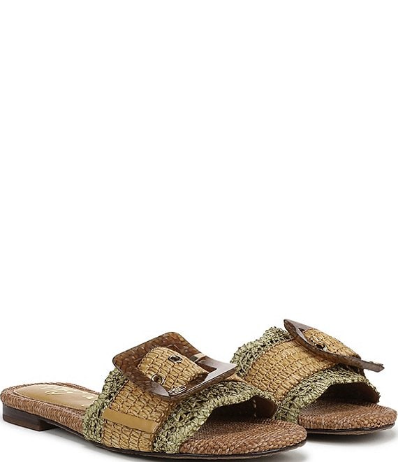 Sam Edelman Bambi Raffia Oversized Buckle Detail Slide Sandals