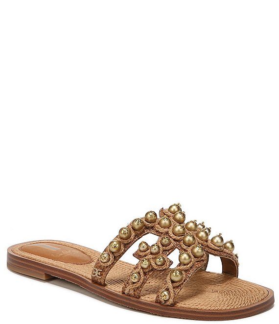 Sam Edelman Bay Soleil Double E Pearl Embellished Raffia Slide Sandals ...