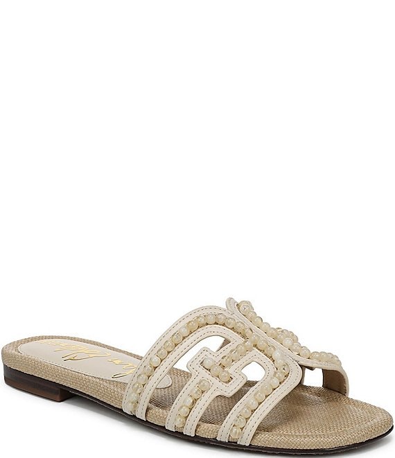 Sam Edelman Bay Tide Beaded Raffia Double E Logo Slide Sandals
