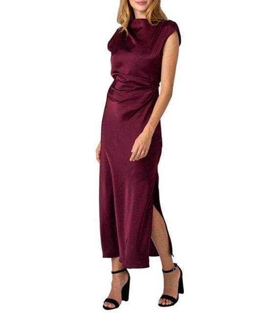 womens ruched dress Jersey Midi for Tall Women in Dark Sand 2XL / Tall / Dark Sand Color:Summer Plum* Square neck Portia & Scarlett Long group_size:standard:3-4-sleeve-cascade-wrap-dress-2l13007-bordeaux