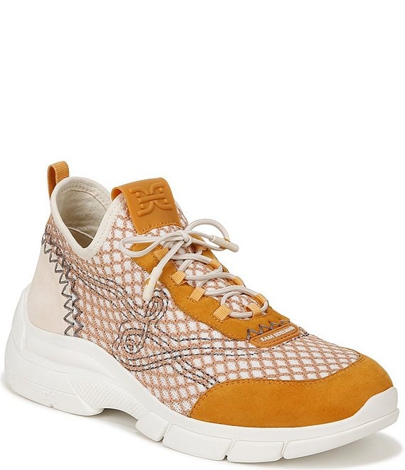 Sam Edelman Chelsie Stretch-Knit and Suede Logo Sneakers | Dillard's