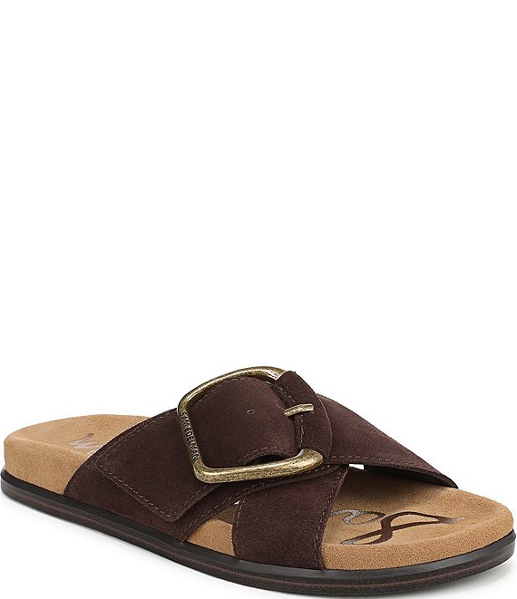 Sam Edelman Darla Suede Cross Buckle Hardware Platform Slide