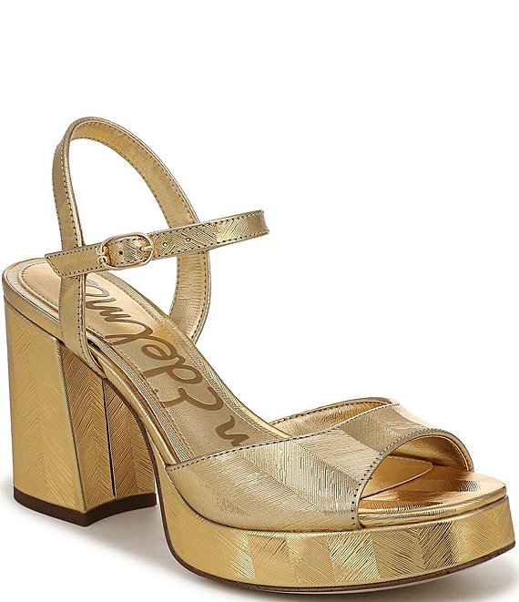 Sam Edelman Fleur Striped Metallic Leather Ankle Strap Platform Dress Sandals