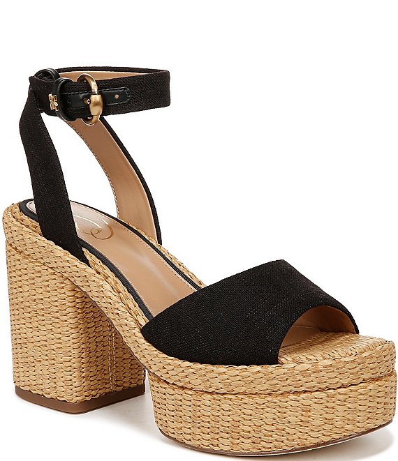 Sam Edelman Immie Linen Ankle Strap Raffia Platform Sandals | Dillard's
