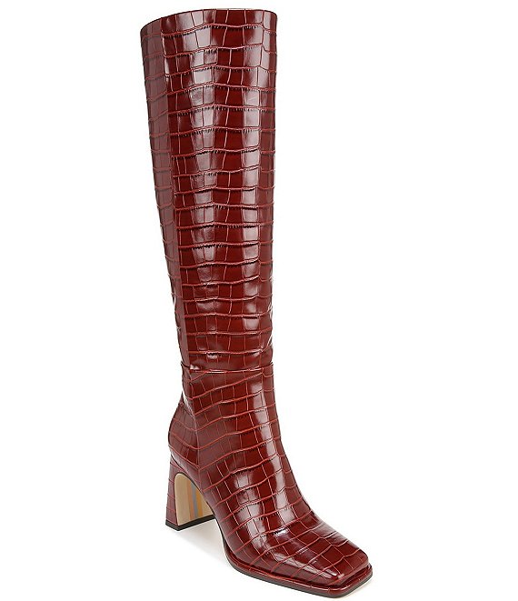 Sam Edelman Issabel Crocodile Embossed Square Toe Tall Dress Boots ...