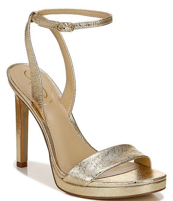 Color:Gold Leaf - Image 1 - Jade Metallic Leather Ankle Strap Platform Dress Sandals