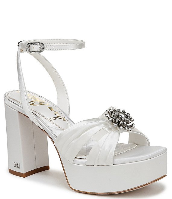 最も完璧な Sam Edelman Janelle Satin Ankle Strap Embellished Platform 靴