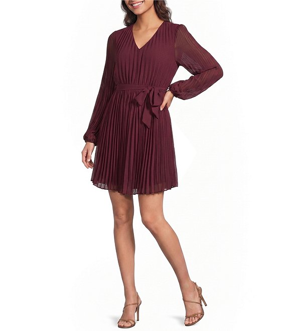 Sam Edelman Long Sleeve Pleated Chiffon Mini Dress