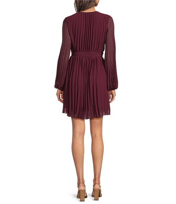 Sam Edelman Long Sleeve Pleated Chiffon Mini Dress | Dillard's