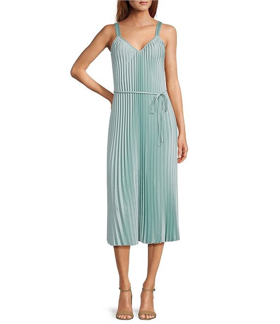 Sam Edelman Pleated Satin Sweetheart Neckline Sleeveless Midi Dress |  Dillard's