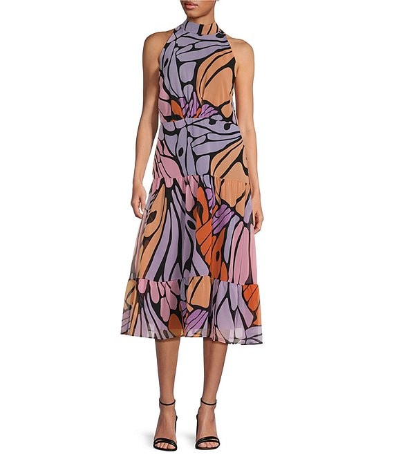 Sam Edelman Printed Butterfly Mock Neckline Sleeveless Dress | Dillard's