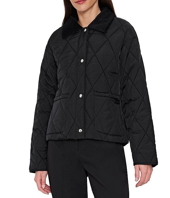 Sam Edelman Quilted Pattern Corduroy Point Collar Cropped Jacket