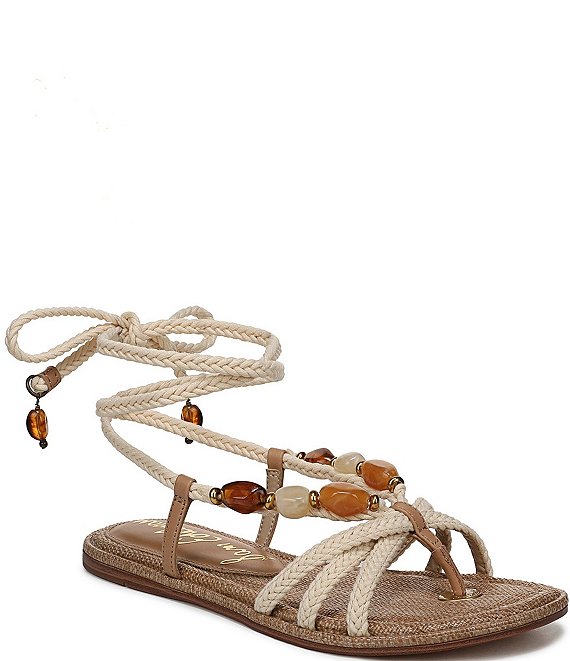 Sam Edelman Rori Braided Rope Beaded Ankle Wrap Flat Sandals
