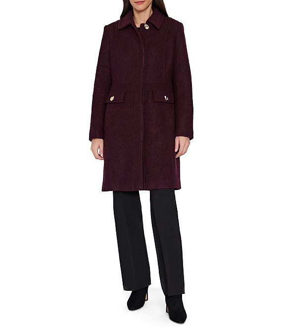 Sam Edelman Wool Blend Point Collar Boucle Inset Waist Button Front Coat