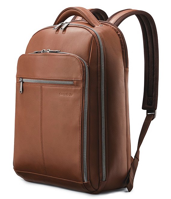 Color:Cognac - Image 1 - Classic Full Size Deluxe Leather Backpack