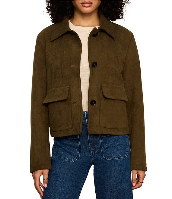 Sanctuary Avid Faux Suede Spread Collar Long Sleeve Button Front Jacket