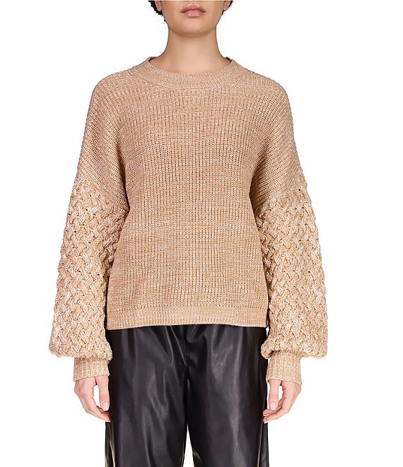 Color:Toasted Oats - Image 1 - Cable Knit Long Blouson Sleeve Pullover Knit Sweater