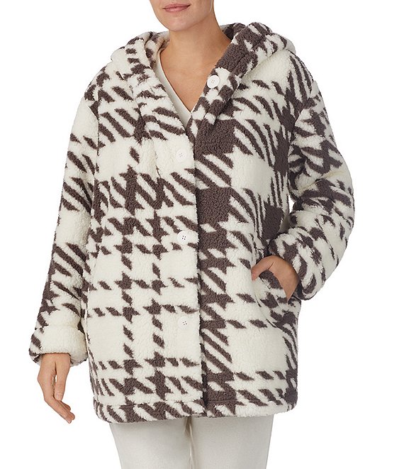 Plaid Jacket Womens Hoodie Jacket Long Gown Beach Changing Robe