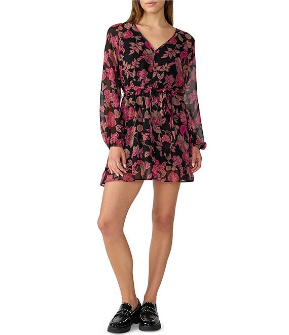 Sanctuary Floral Print V-Neck Long Sleeve Mini Dress | Dillard's