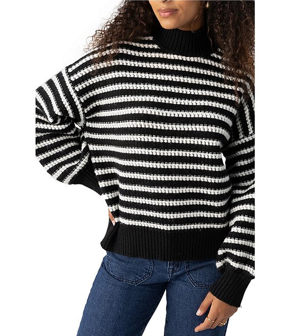 French Connection White Striped Mock Neck Knit hot Sweater