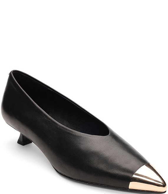 Sanctuary Manda Leather Metallic Toe Kitten Heel Pumps