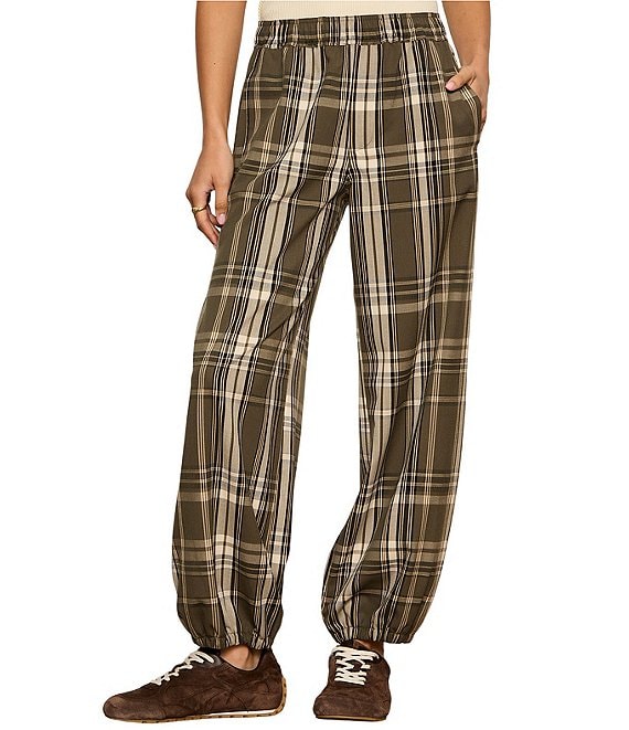Sanctuary Micro Balloon Leg Plaid Print Semi High Rise Pull-On Pants