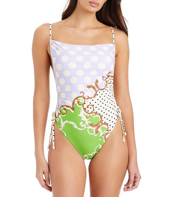 Sanctuary Pretty In Provence Square Neck Side Shirred One Piece Swimsuit