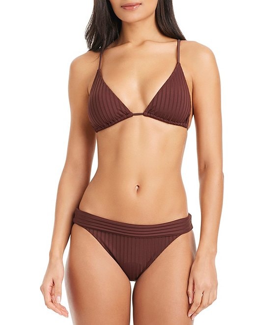 Sanctuary Refresh Rib Solid Tunnel Triangle Swim Top & Refresh Rib Solid Banded Waist Hipster Swim Bottom