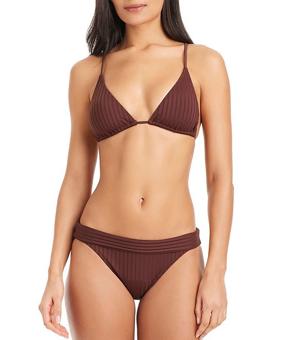Sanctuary Refresh Rib Solid Tunnel Triangle Swim Top & Refresh Rib Solid Banded Waist Hipster Swim Bottom