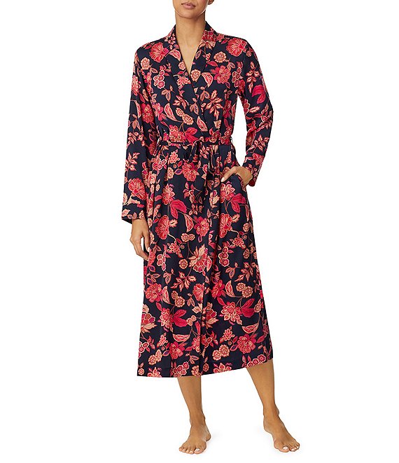 Sanctuary Satin Floral Print Long Sleeve Shawl Collar Coordinating Robe ...