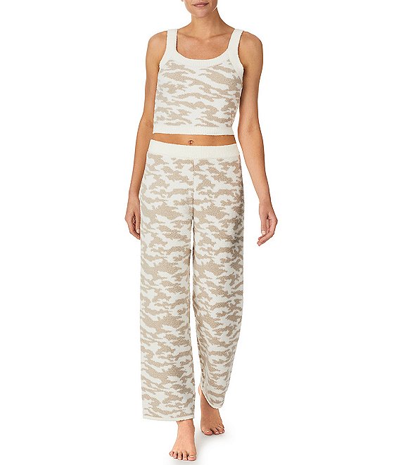 Sanctuary Stone Camo Print Cropped Cami and Long Pants Knit Coordinating Pajama Set