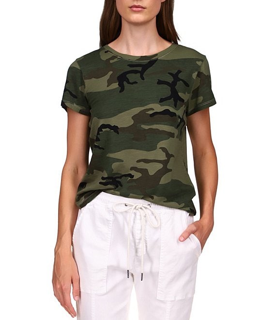 Sanctuary The Perfect Knit Crew Neck Short Sleeve Camouflage Printed ...