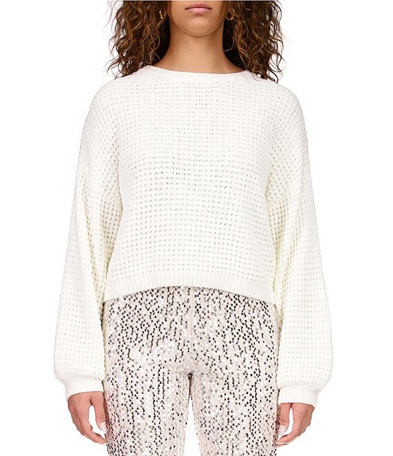 Color:Creme - Image 1 - Under The Stars Crew Neck Long Sleeve Chenille Sweater