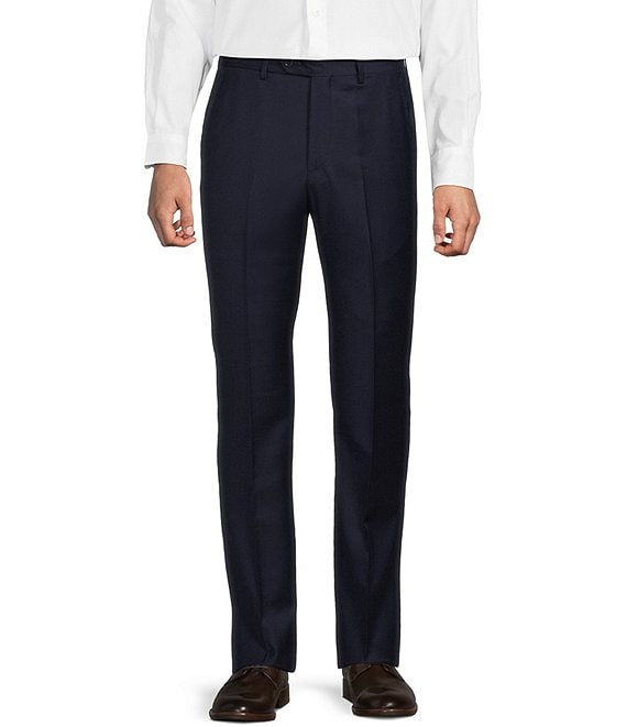 Santorelli Super 130's Bi-Stretch Wool Flat Front Solid Dress Pants
