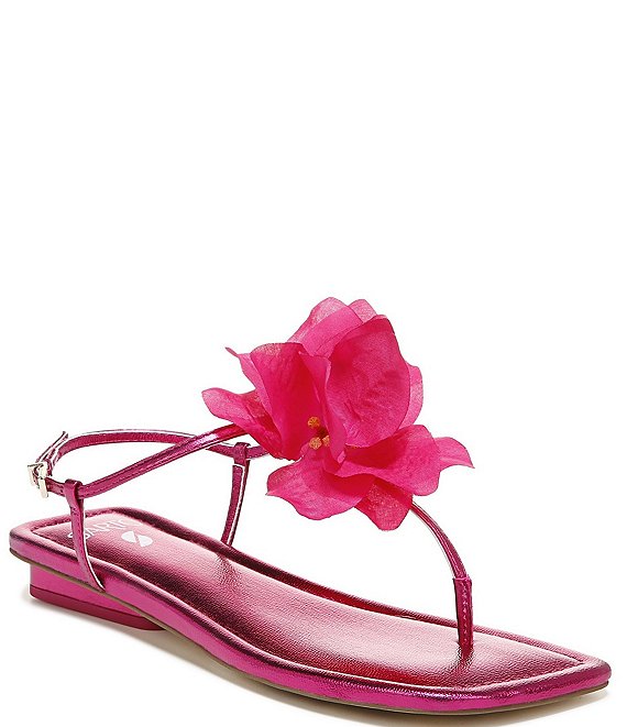 Color:Fuchsia - Image 1 - Sarto by Franco Sarto Capriflore Leather Flower Thong Sandals